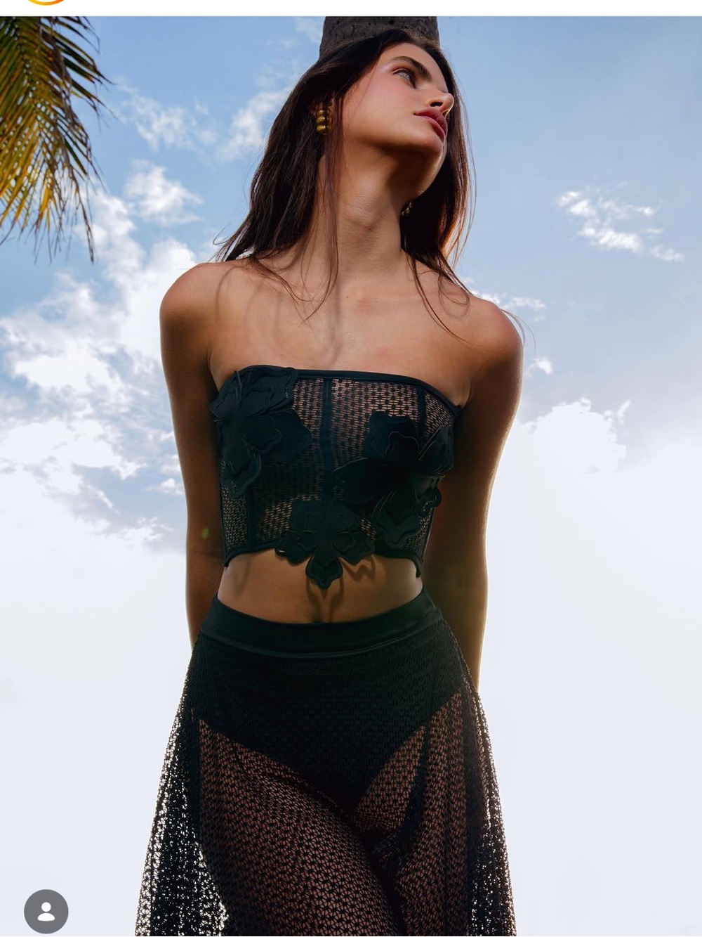 Black Sheer Mesh Two-Piece Set - Strapless Crop Top & Maxi Skirt - Picture 6 of 8